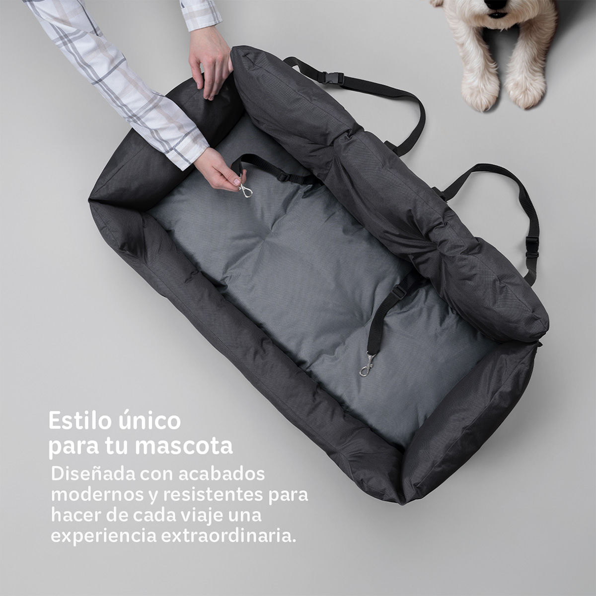 Asiento de Coche para Perro, Mediano/Grande , Transportadora para Automóvil, Asiento de Seguridad Cama de Viaje para Mascotas 2 plazas – Negro / Gris ESQUIMAL