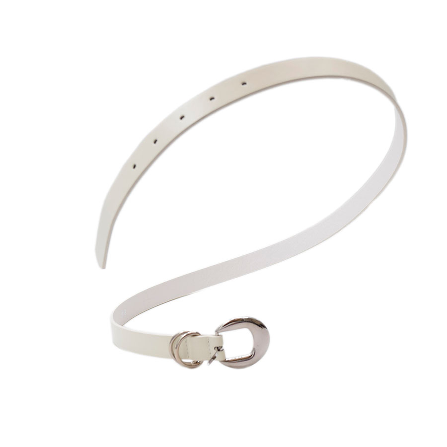 Cinturón Delgado Blanco Hebilla Plata Para Dama 