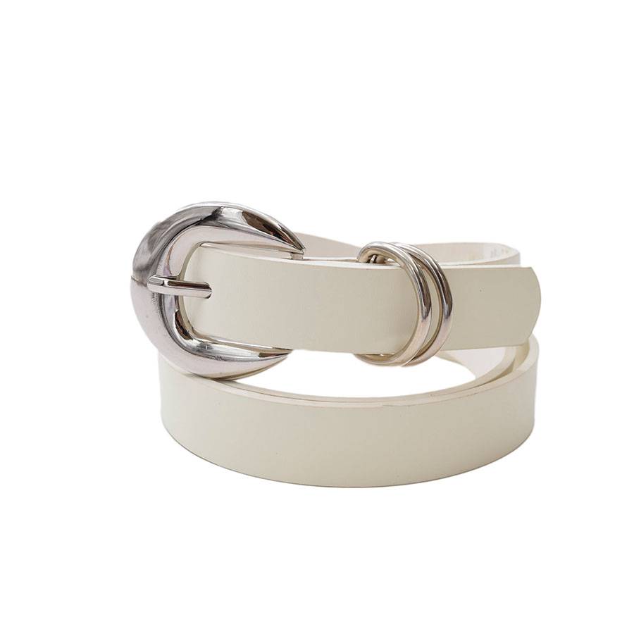 Cinturón Delgado Blanco Hebilla Plata Para Dama 