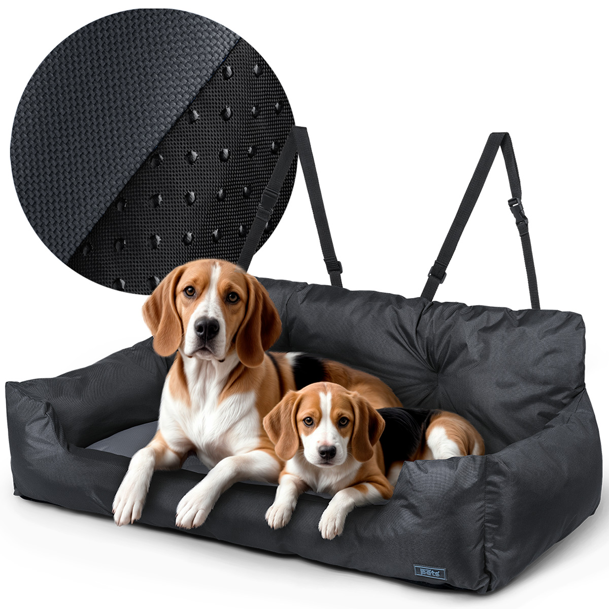 Asiento de Coche para Perro, Mediano/Grande , Transportadora para Automóvil, Asiento de Seguridad Cama de Viaje para Mascotas 2 plazas – Negro / Gris ESQUIMAL