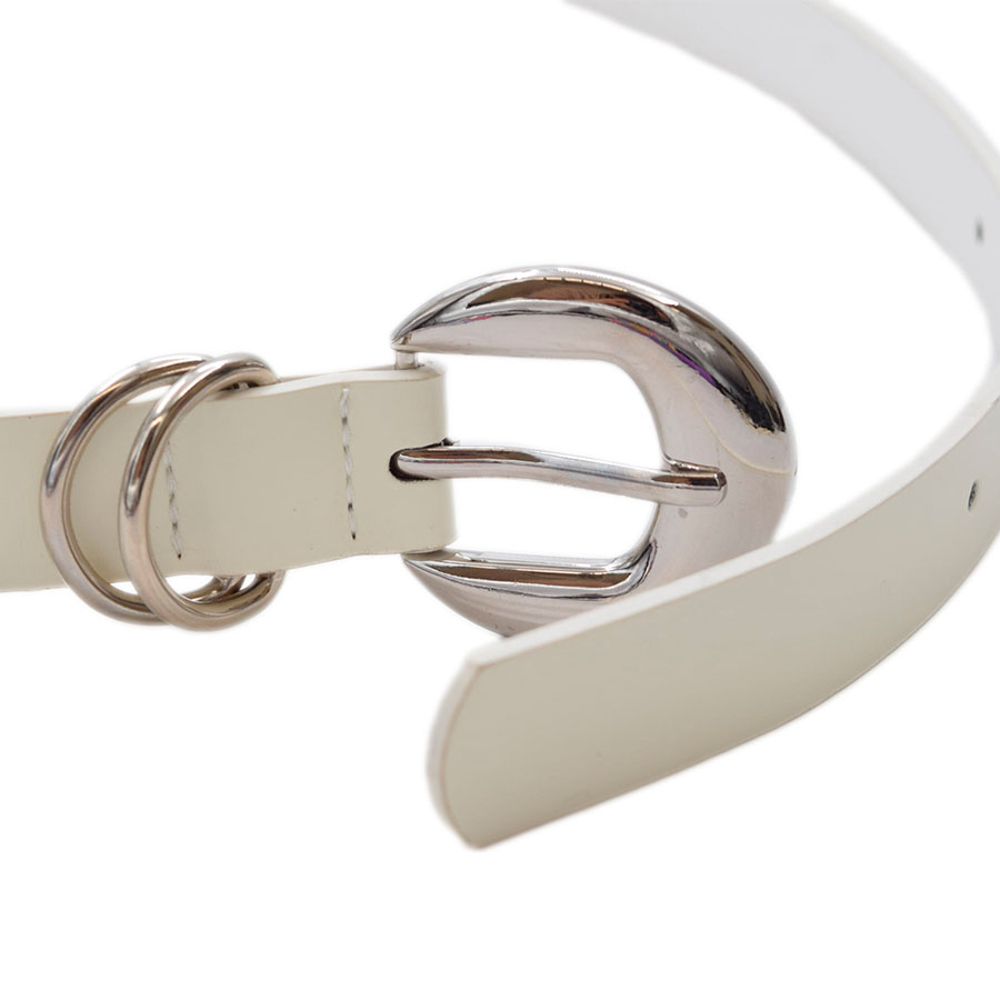 Cinturón Delgado Blanco Hebilla Plata Para Dama 