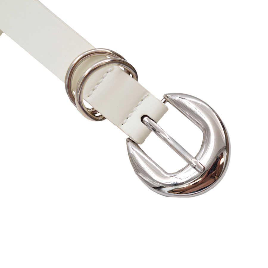 Cinturón Delgado Blanco Hebilla Plata Para Dama 