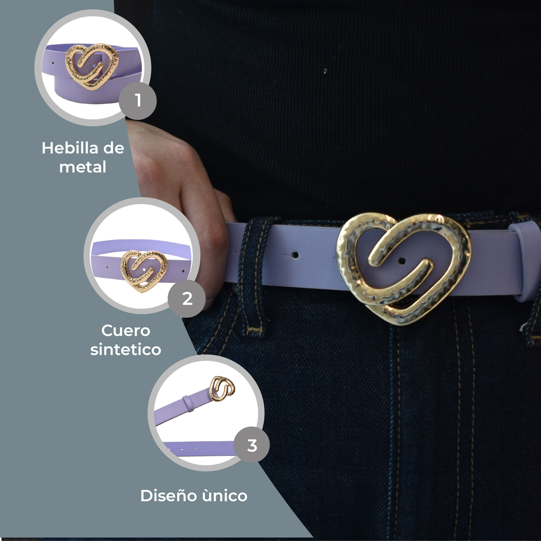 Cinturón Lila Hebilla de Corazón Para Niña 