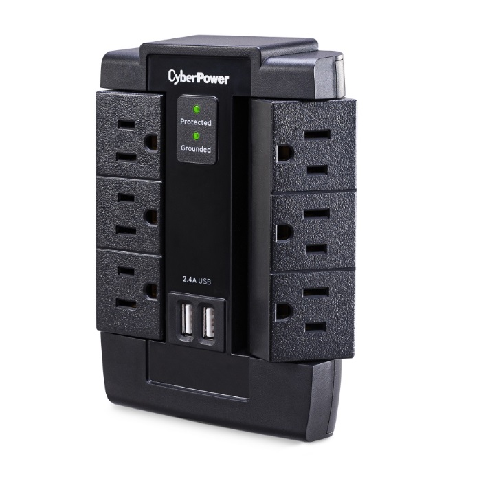 Cyberpower Supresor de Picos P600WSURC1, 6 Contactos, 2x USB, 1200 Joules. 