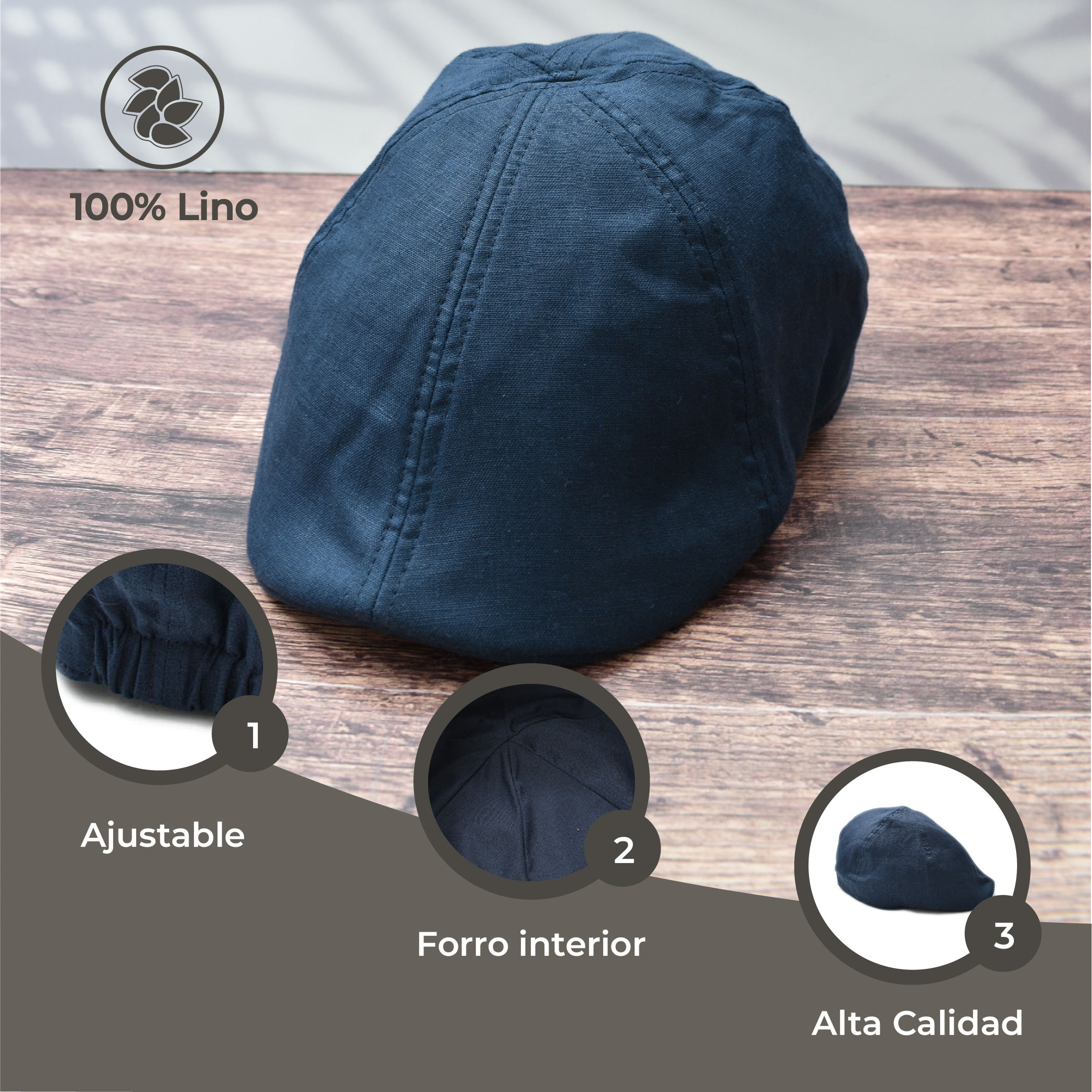Gorra Boina Azul de Lino Marino Para Caballero 