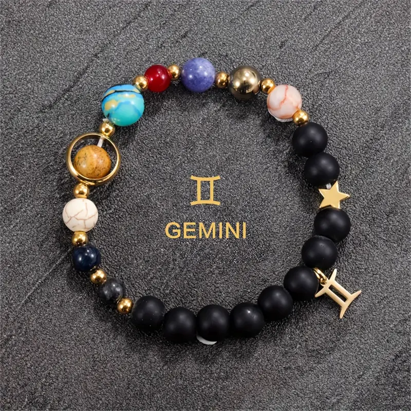 Géminis - Pulsera Zodiacal de Piedras Naturales, Amuleto Astrológico con Energía Cósmica, Accesorio Esotérico para Creatividad y Dualidad