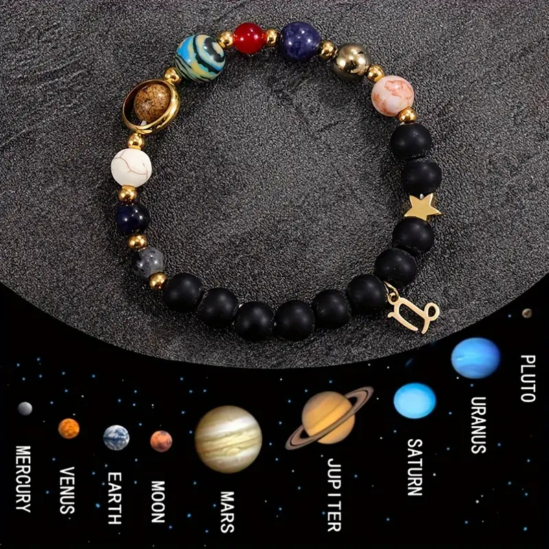 Acuario Pulsera Zodiaco de Piedras Naturales, Amuleto Astrológico con Energía Cósmica, Innovación y Libertad Espiritual