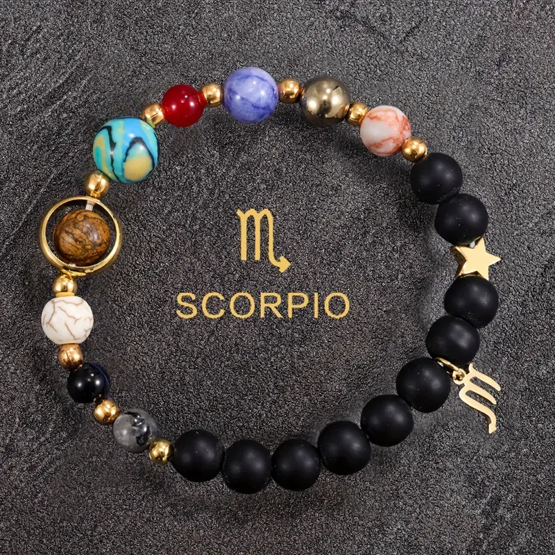 Escorpio - Pulsera Zodiacal de Piedras Naturales, Amuleto Astrológico con Energía Cósmica, Transformación y Pasión Interior