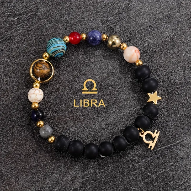 Libra - Pulsera Zodiacal de Piedras Naturales, Amuleto Astrológico con Energía Cósmica, Equilibrio y Armonía en la Vida