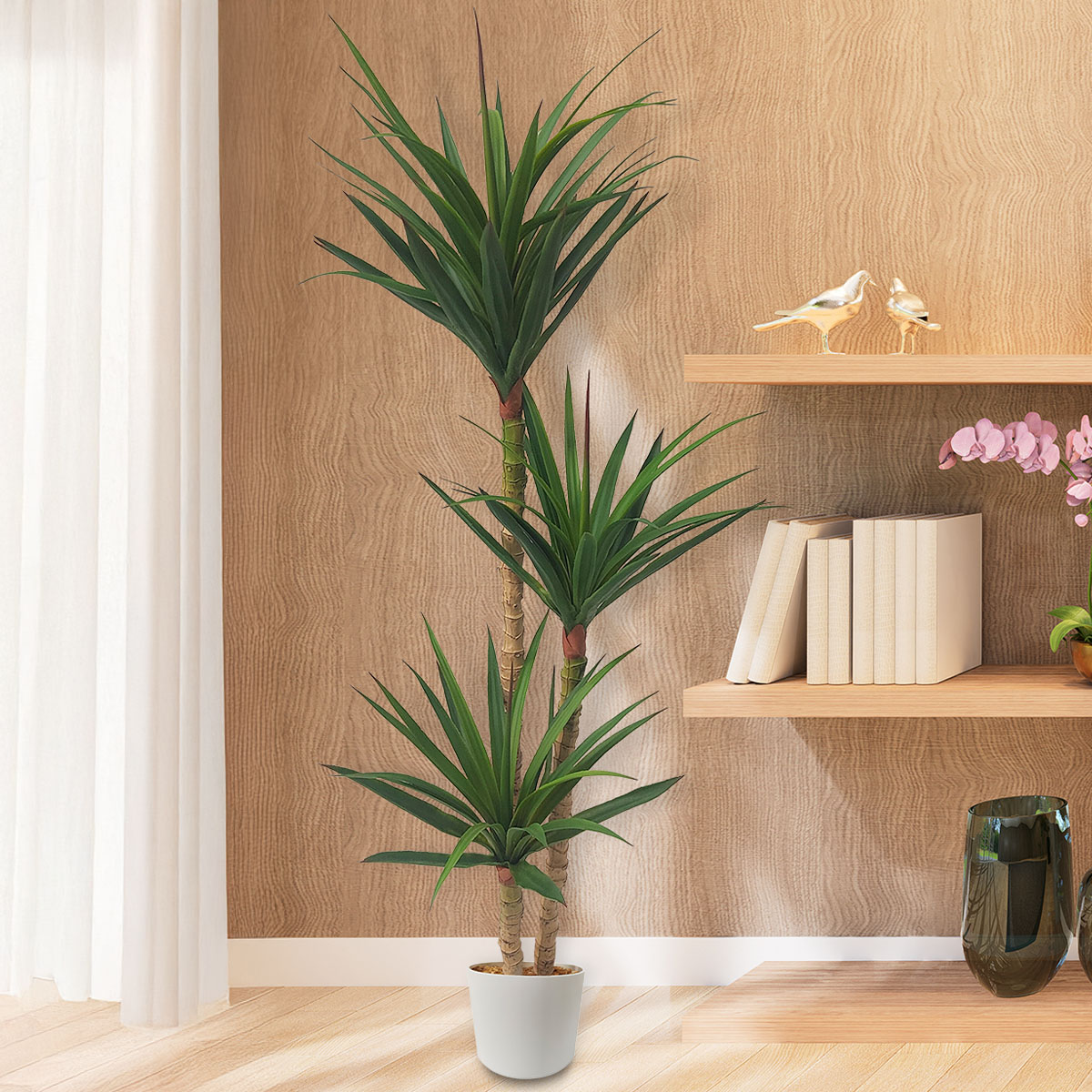 Planta artificial decorativa moderna con maceta Dracaena Palo de Brasil de 140cm de alto Artego para hogar sala comercio oficina.