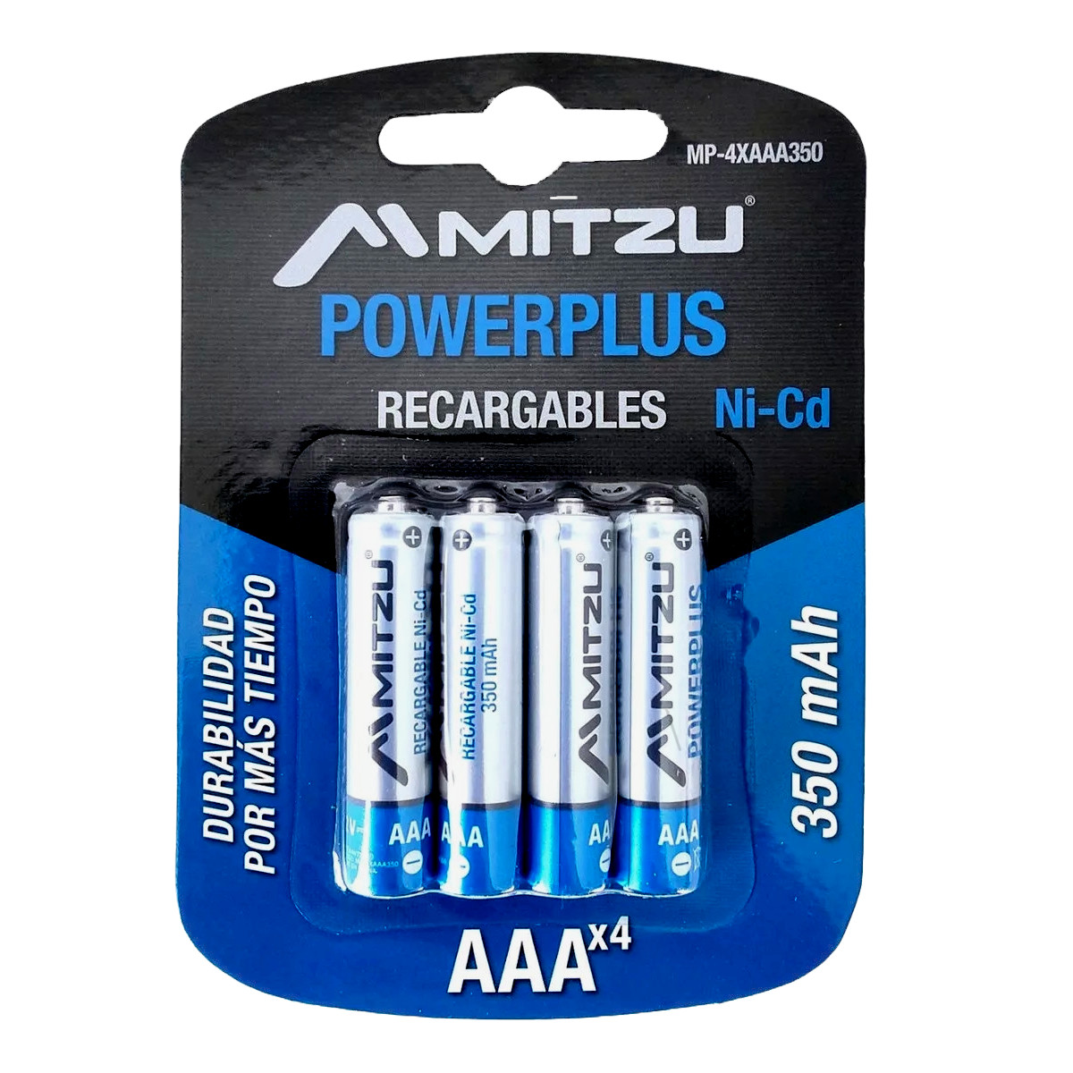 Pilas Baterías AAA Recargables Mitzu 350 Mah Con 4 Piezas NICD