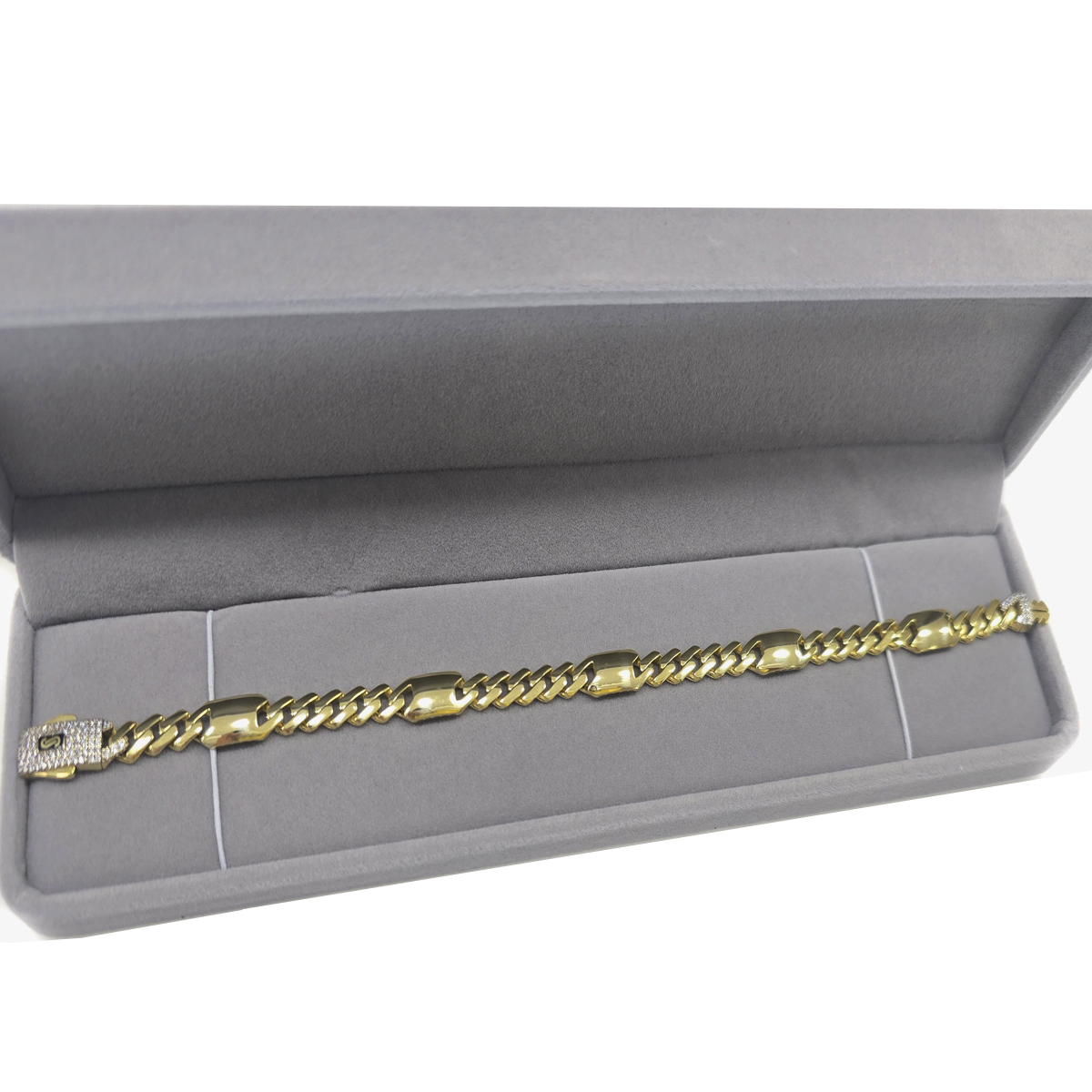 Pulsera Monaco 21cm Cubana 3x1 De 6.5mm Oro 10k Lisa