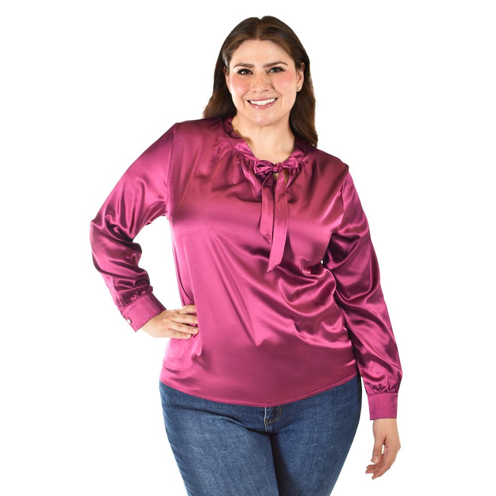 Blusa de satin con lazo Roman Fashion /Tallas Extras, 5101 (Vino)