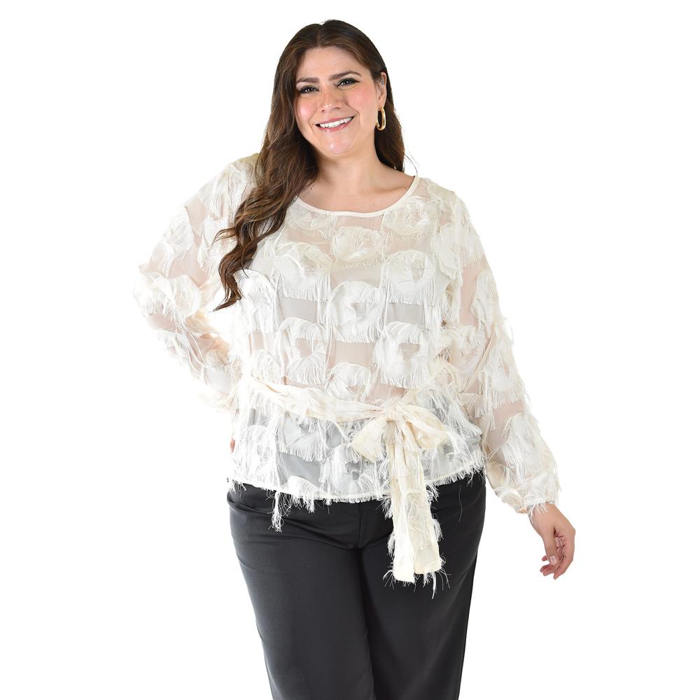 Blusa con diseño texturizado Roman Fashion / Tallas Extras, 5105 (Blanco)