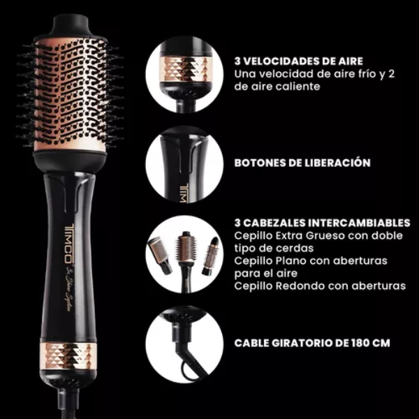 Cepillo Timco  con 3 cabezales intercambiables negro