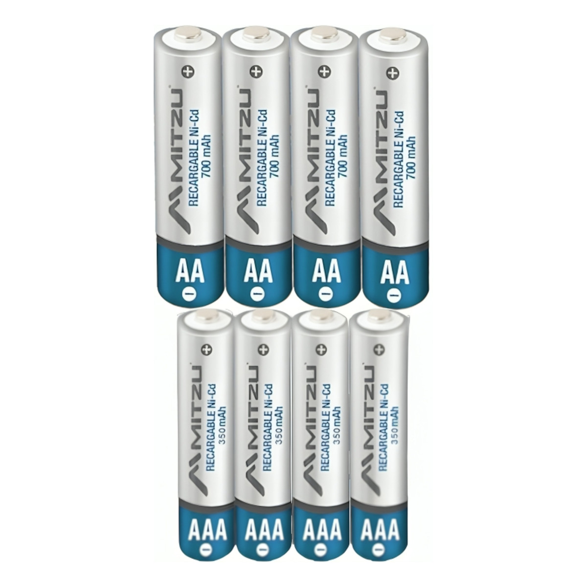 Kit 4 Pilas Baterías Recargables Mitzu AA 700 Mah + 4 AAA 350 Mah