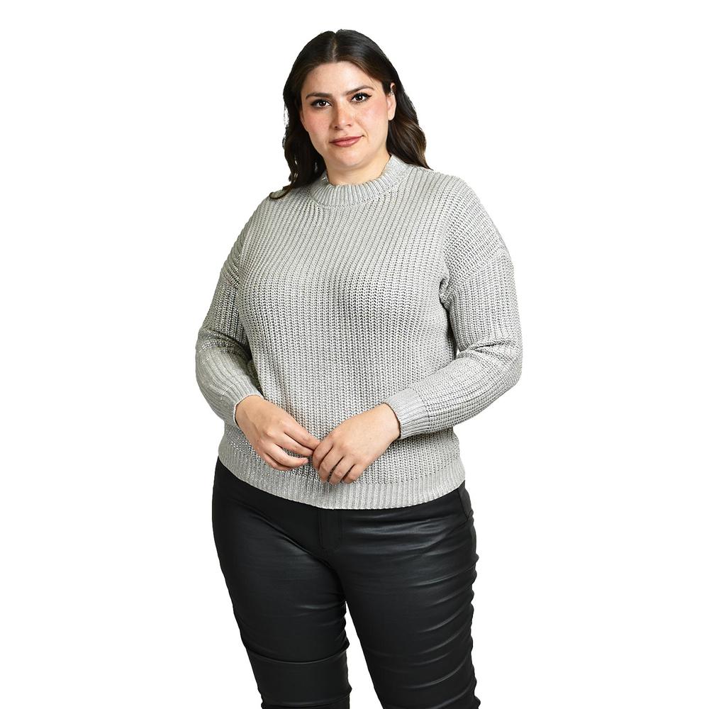 Sueter efecto metalico Roman Fashion /Tallas Extras, 4007 (Plateado)