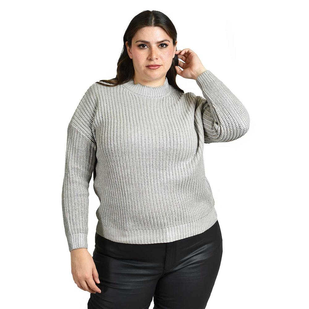 Sueter efecto metalico Roman Fashion /Tallas Extras, 4007 (Plateado)