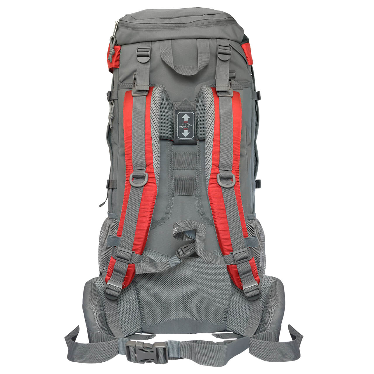 Mochila Nat Geo para alta montaña Lake 65 L con funda protectora, negro con rojo