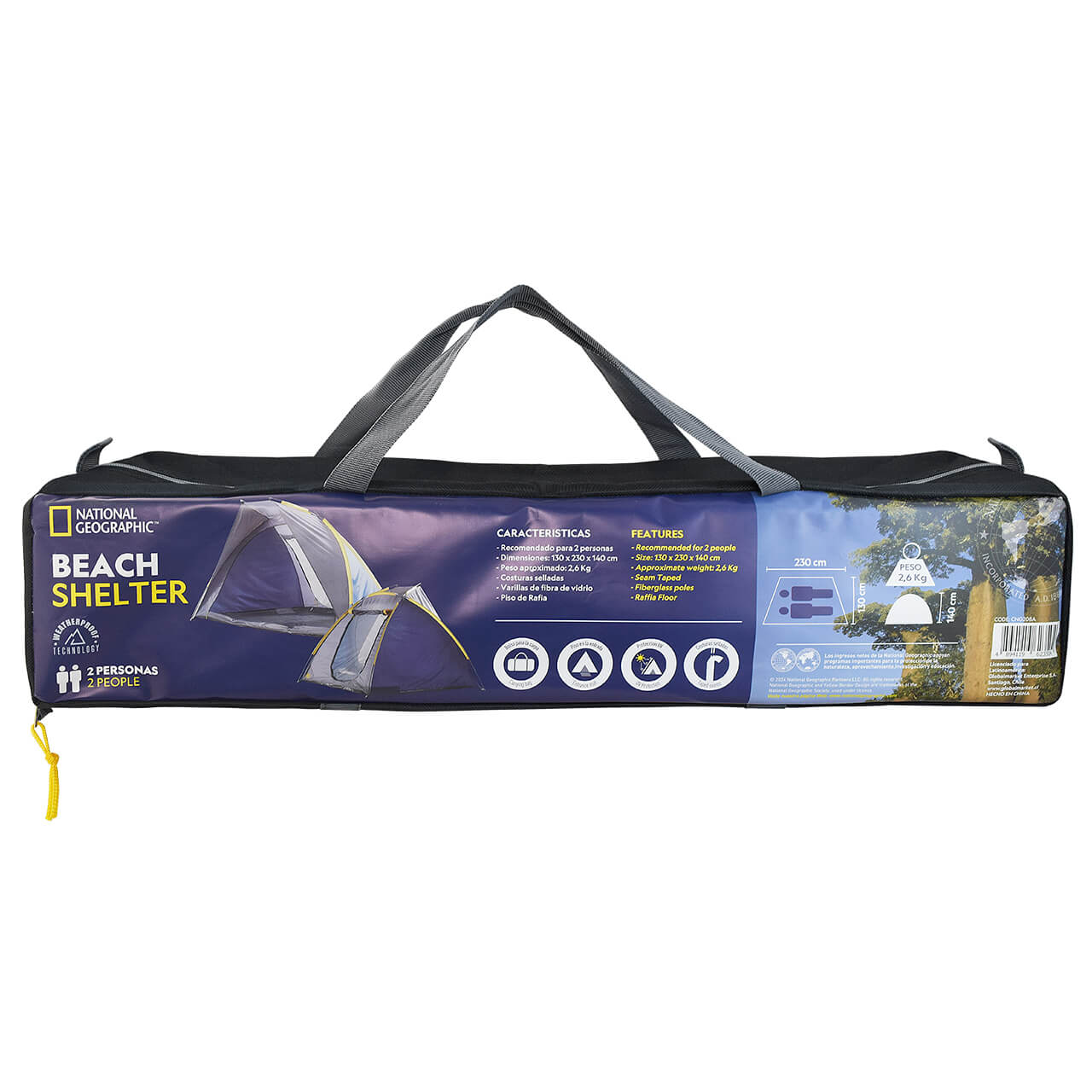 Tienda de playa Nat Geo BEACH SHELTER para 2 personas, resistente a llovizna, gris con azul