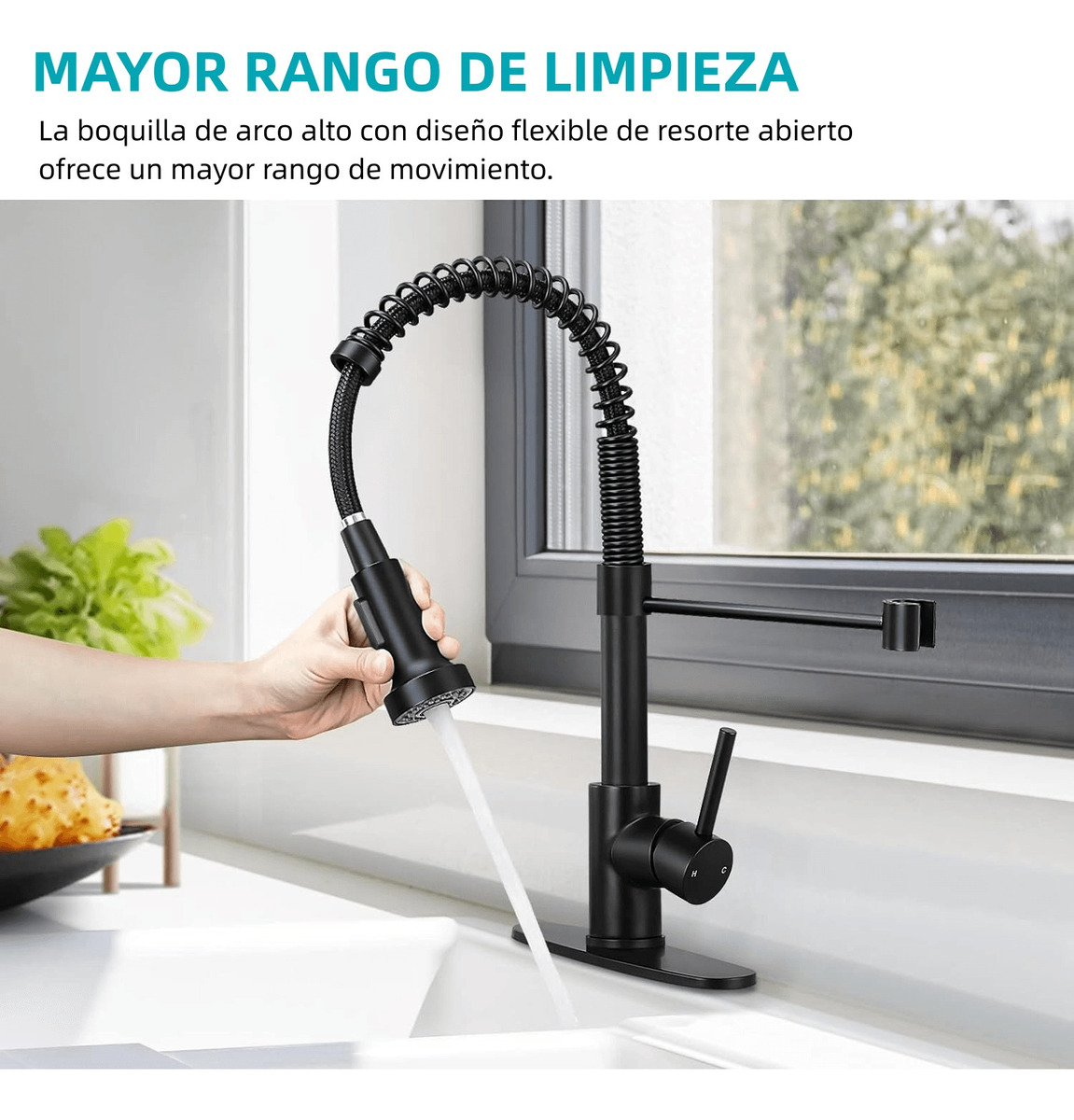 Grifo de cocina con resorte de acero inoxidable  muelle giratorio 360° premium fregadero de cocina de agua fría y caliente