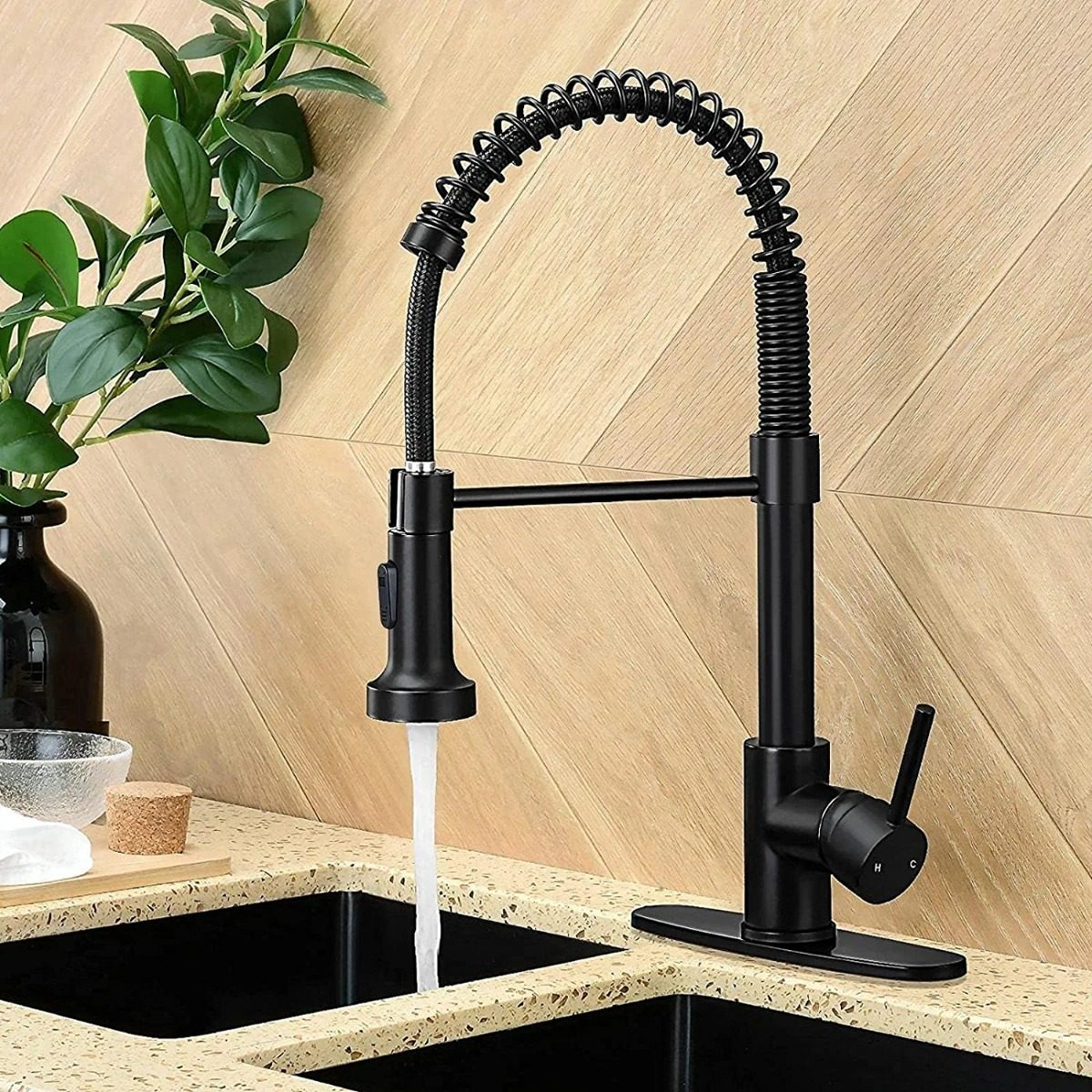 Grifo de cocina con resorte de acero inoxidable  muelle giratorio 360° premium fregadero de cocina de agua fría y caliente