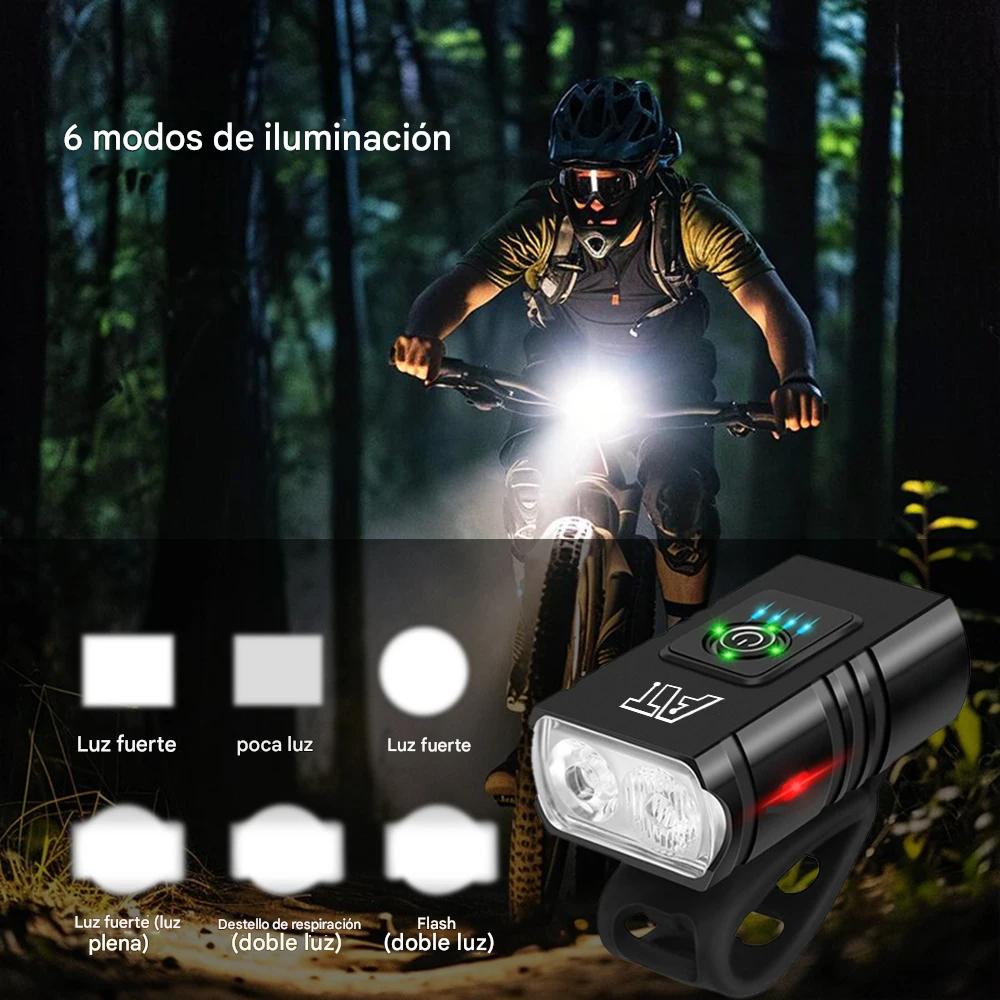 Luz bicicleta USB recargable luces LED bicicleta 6 modos linterna faro lámpara delantera.