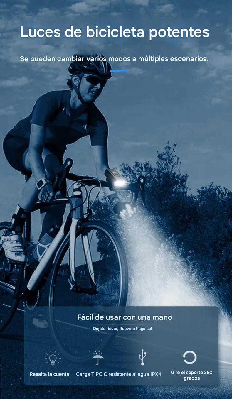Luz bicicleta USB recargable luces LED bicicleta 6 modos linterna faro lámpara delantera.