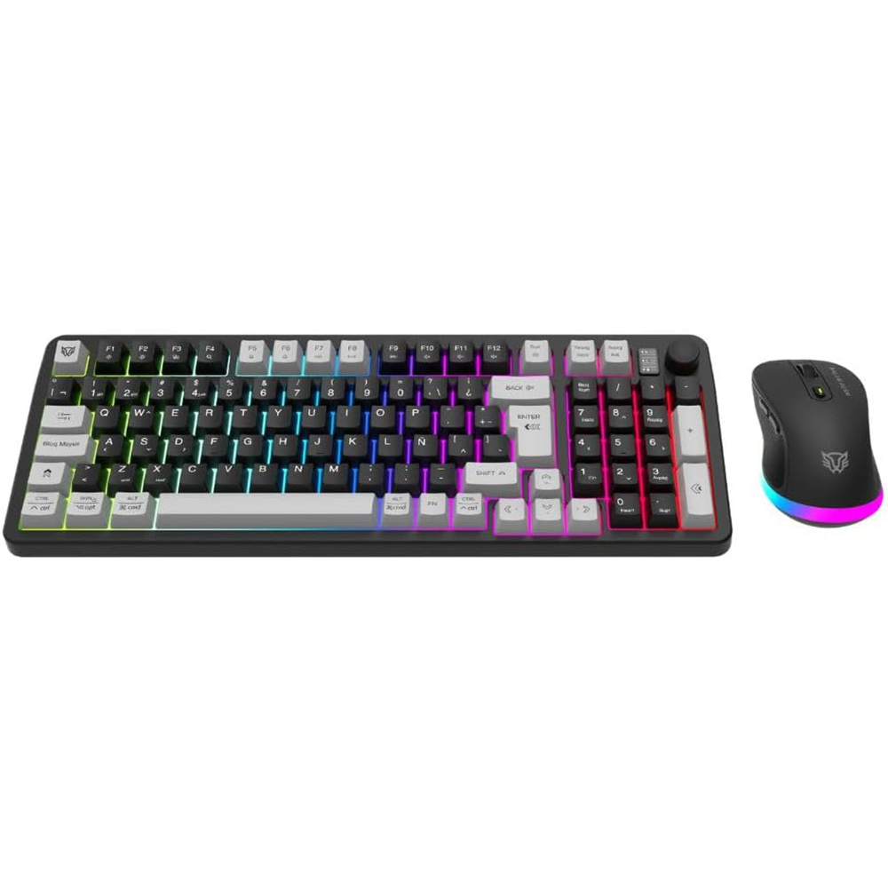 KIT 2 EN 1 WIFI BALAM RUSH SQUAD CONQUEST PRO KG525 NEGRO TECLADO 85% + MOUSE 7200DPI RGB BLUETOOTH RECARGABLE BR-940429