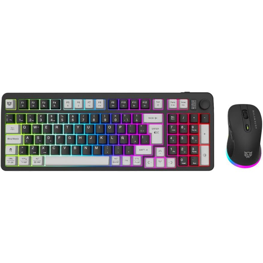 KIT 2 EN 1 WIFI BALAM RUSH SQUAD CONQUEST PRO KG525 NEGRO TECLADO 85% + MOUSE 7200DPI RGB BLUETOOTH RECARGABLE BR-940429