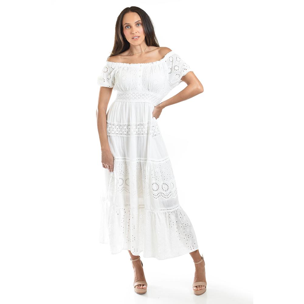 Vestido campesino Roman Fashion /Tallas Extras, 022 (Blanco)