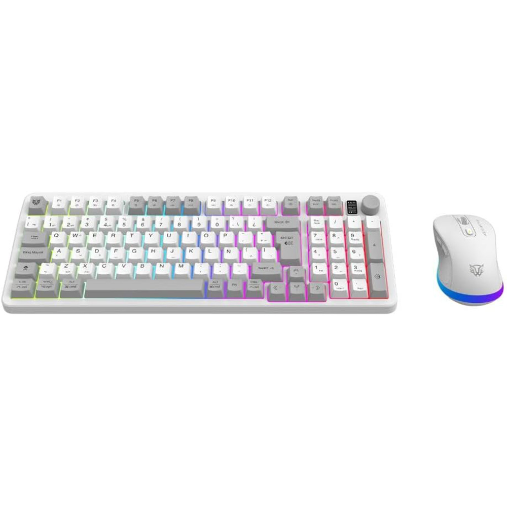 KIT 2 EN 1 WIFI BALAM RUSH SQUAD CONQUEST PRO KG525 BLANCO TECLADO 85% + MOUSE 7200DPI RGB BLUETOOTH RECARGABLE BR-940436