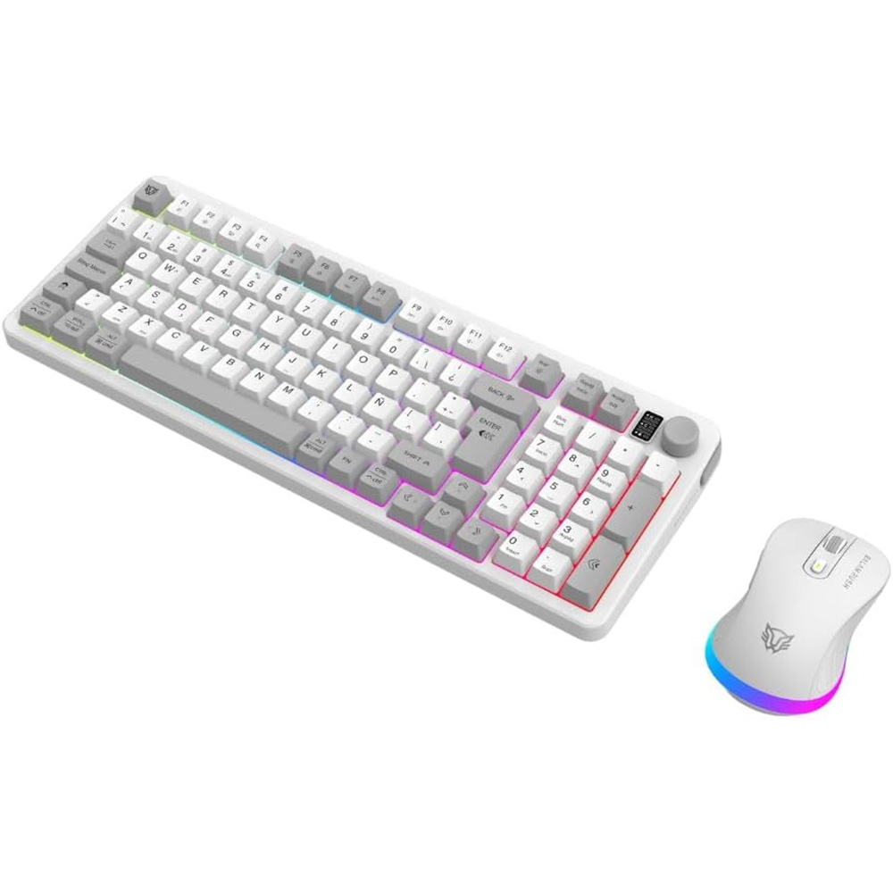 KIT 2 EN 1 WIFI BALAM RUSH SQUAD CONQUEST PRO KG525 BLANCO TECLADO 85% + MOUSE 7200DPI RGB BLUETOOTH RECARGABLE BR-940436