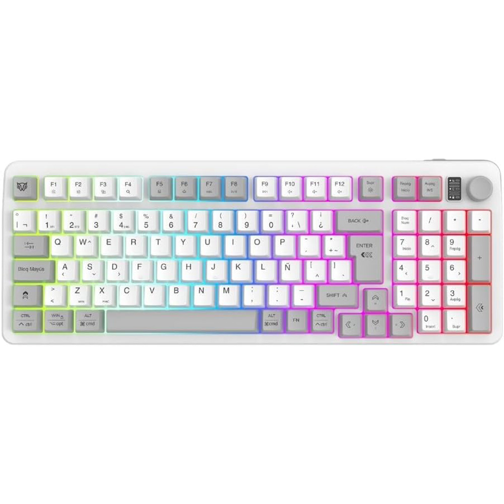 KIT 2 EN 1 WIFI BALAM RUSH SQUAD CONQUEST PRO KG525 BLANCO TECLADO 85% + MOUSE 7200DPI RGB BLUETOOTH RECARGABLE BR-940436