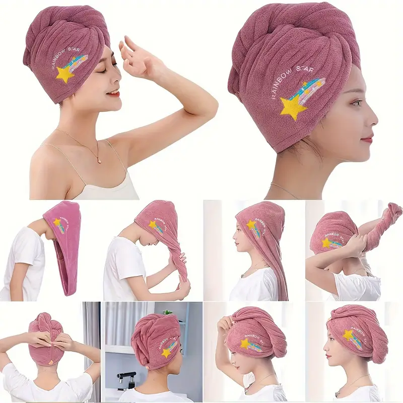Toalla para Cabello, Secado Rápido, Boton De Osito, Natación, Spa y Baño, Turbante Para Pelo, 2 Piezas