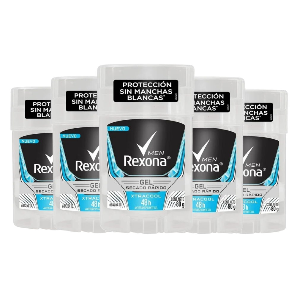 Desodorante en Gel Rexona Xtracool Hombre, Pack de 5, Secado Rapido y Sin Manchas