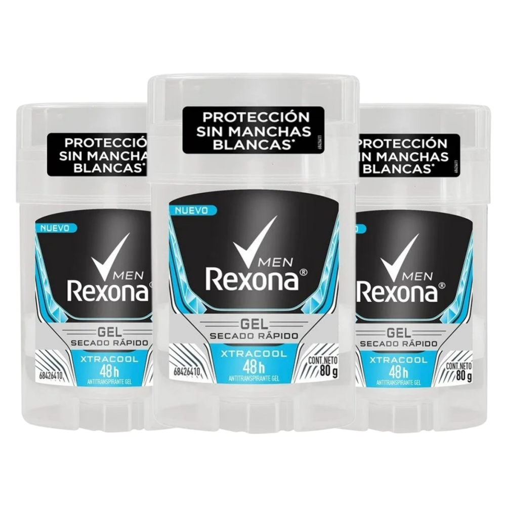 Desodorante en Gel Rexona Xtracool Hombre, 3 Piezas, Secado Rapido y Sin Manchas