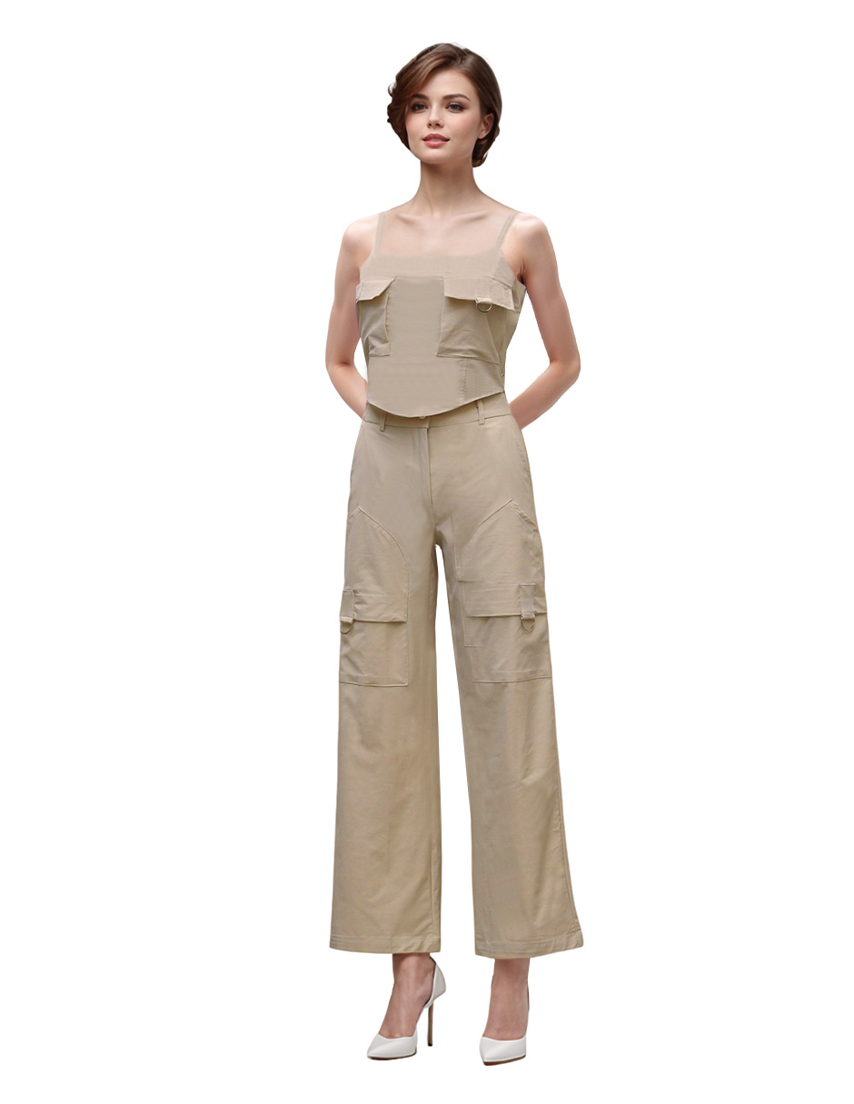 Conjunto casual tipo cargo pantalón recto y blusa 