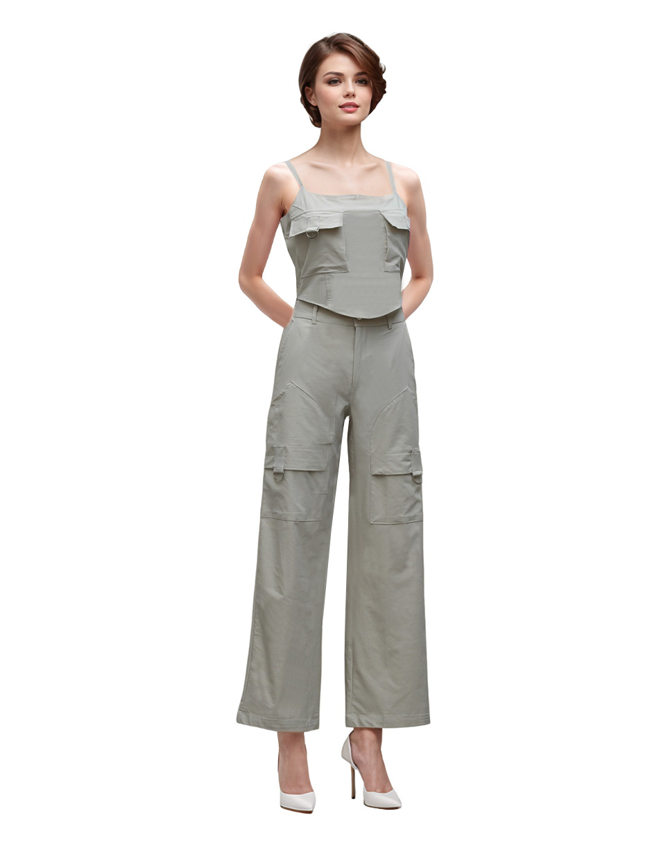 Conjunto casual tipo cargo pantalón recto y blusa 