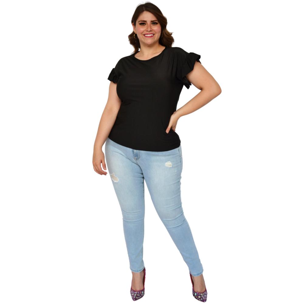 Blusa satinada talla extra, modelo 1777 (Negro)