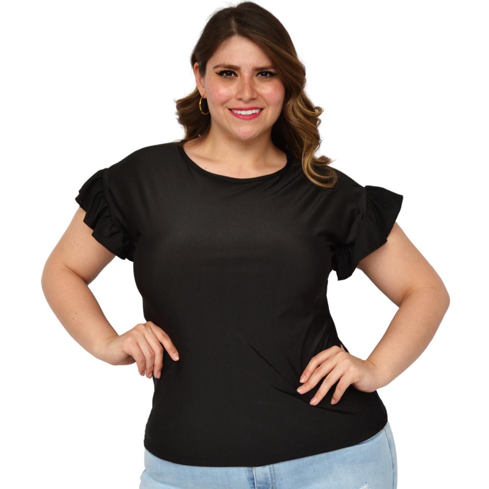 Blusa satinada talla extra, modelo 1777 (Negro)