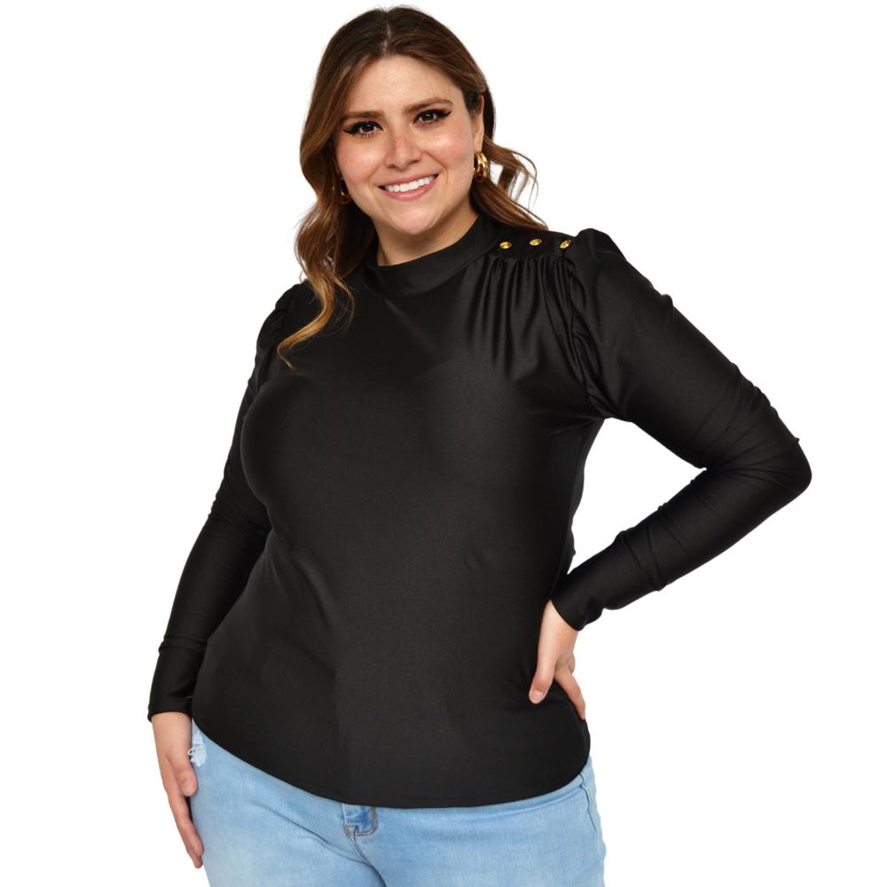 Blusa de satín Roman Fashion/Tallas Extras, 1802 (Negro)