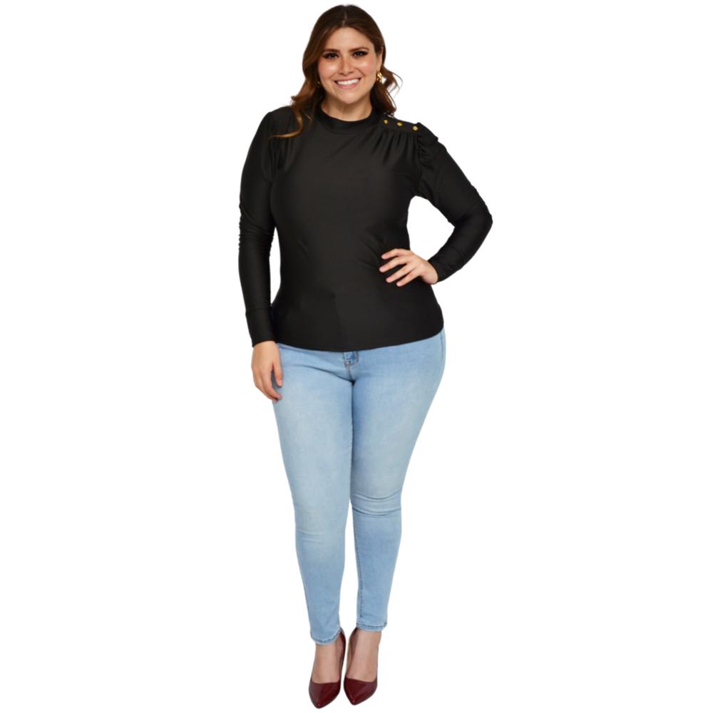 Blusa de satín Roman Fashion/Tallas Extras, 1802 (Negro)