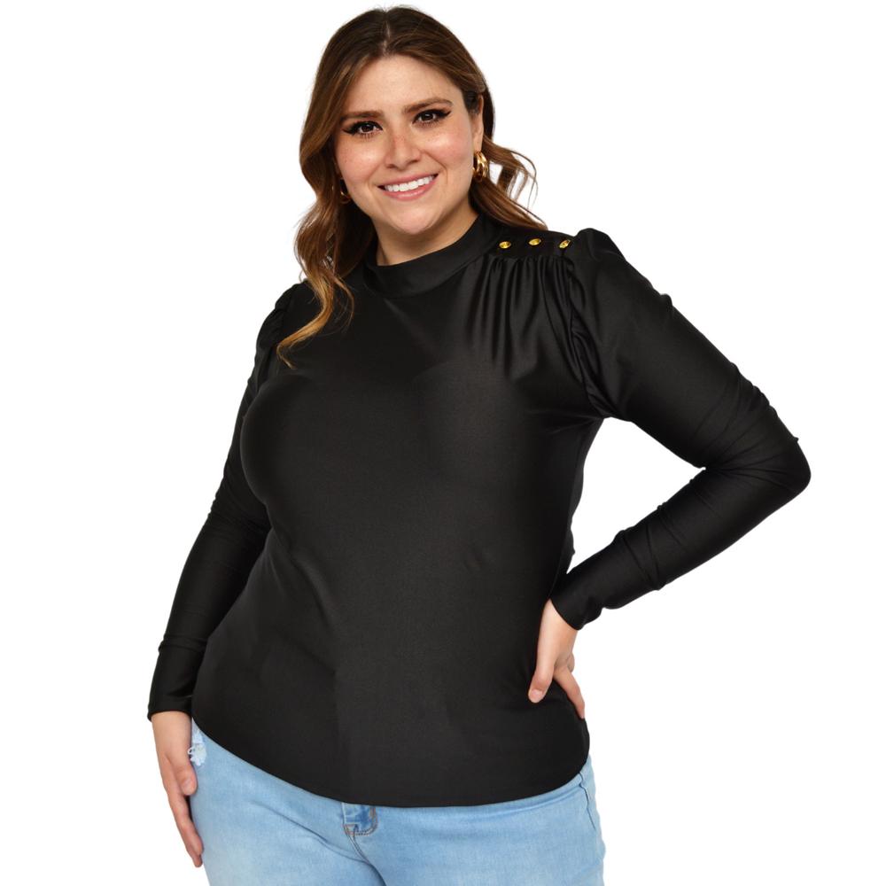Blusa de satín Roman Fashion/Tallas Extras, 1802 (Negro)