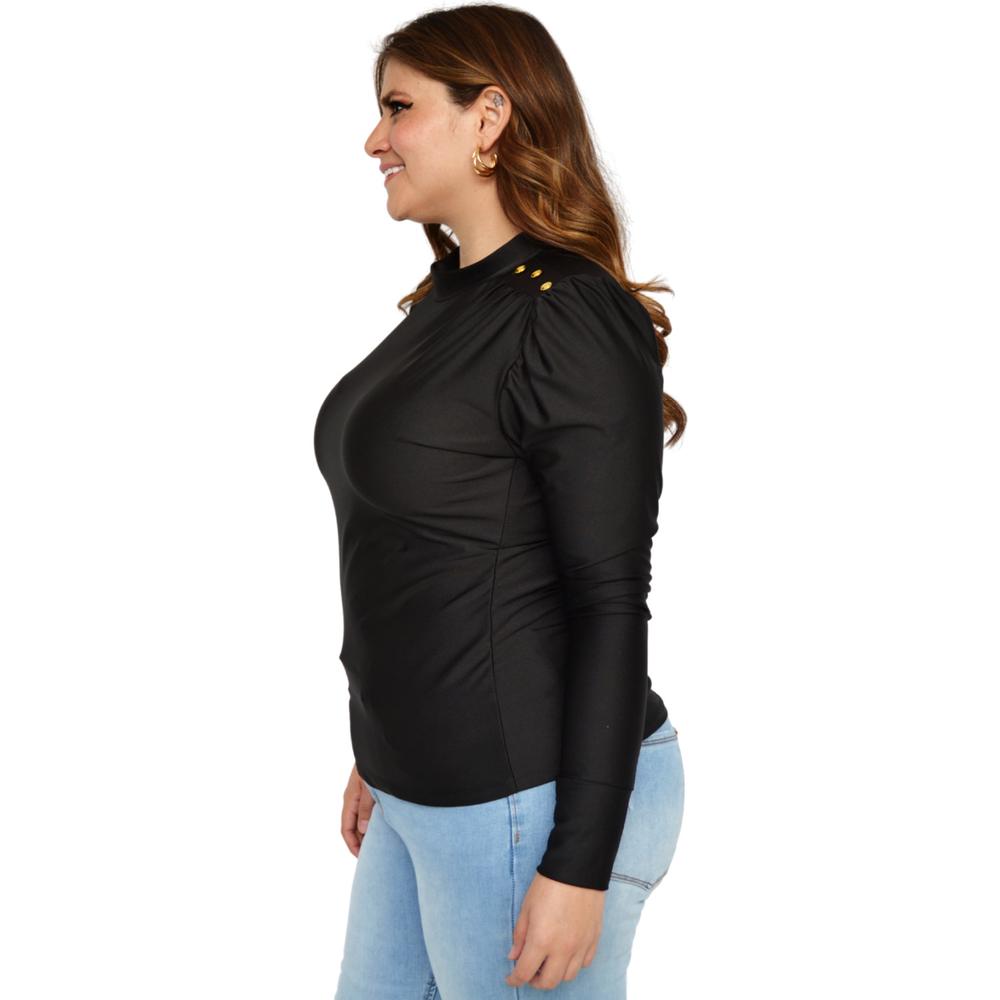 Blusa de satín Roman Fashion/Tallas Extras, 1802 (Negro)