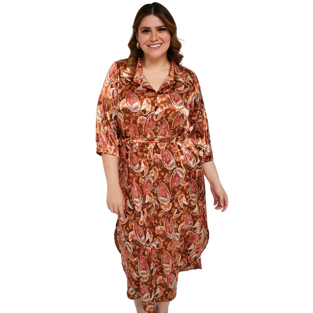 Vestido/Kimono de satin, Roman Fashion/Tallas Extras 1765 (Cafe)