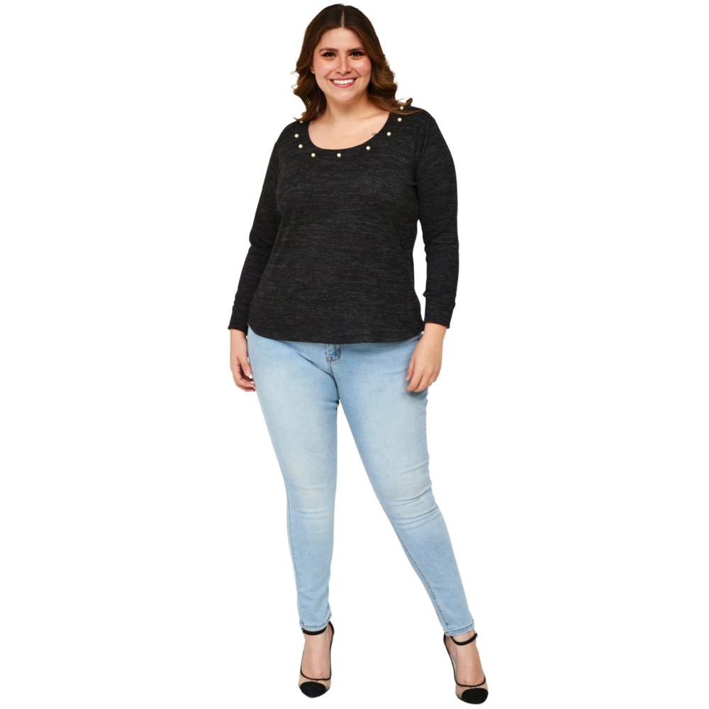 Blusa tejida con perlas Roman Fashion/Tallas Extras 1138 (Gris)