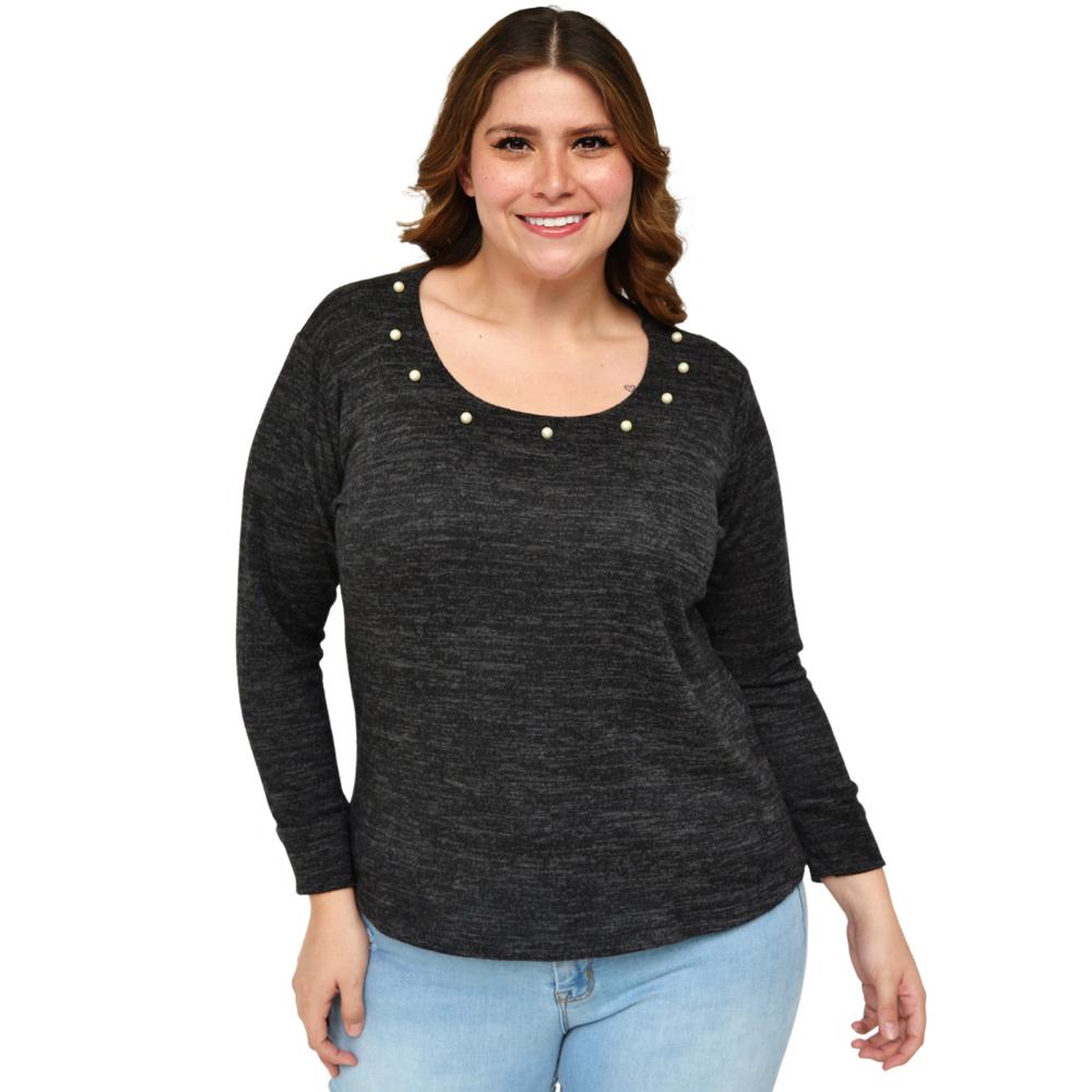 Blusa tejida con perlas Roman Fashion/Tallas Extras 1138 (Gris)