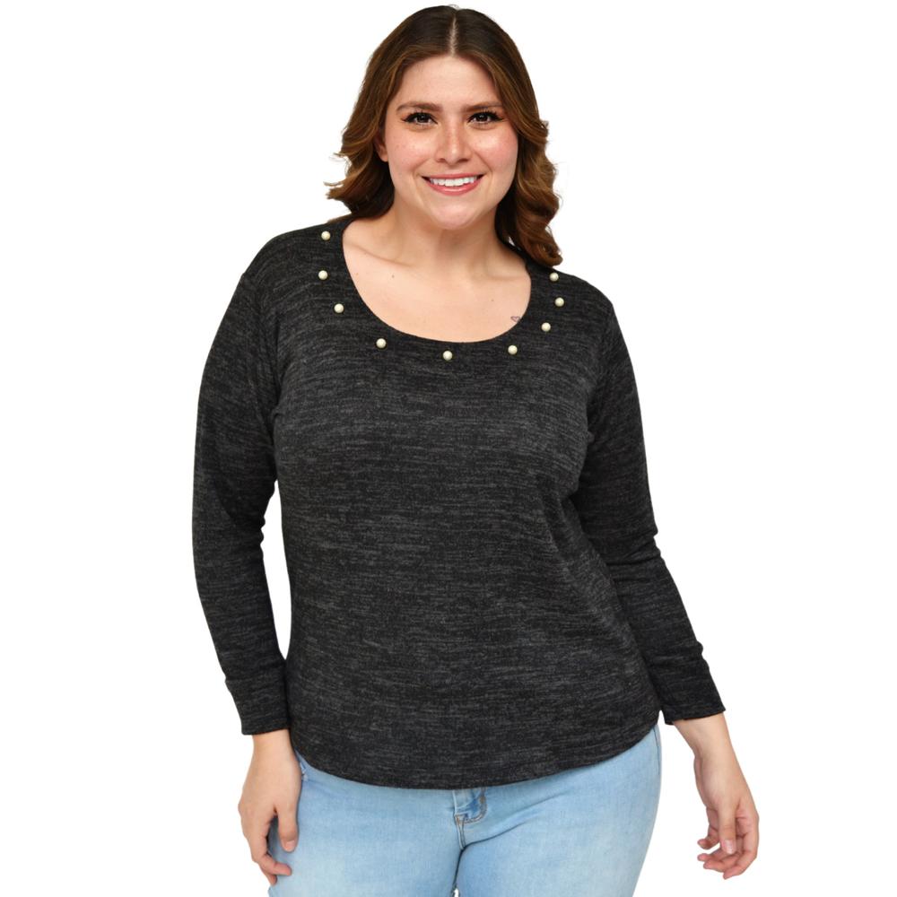Blusa tejida con perlas Roman Fashion/Tallas Extras 1138 (Gris)
