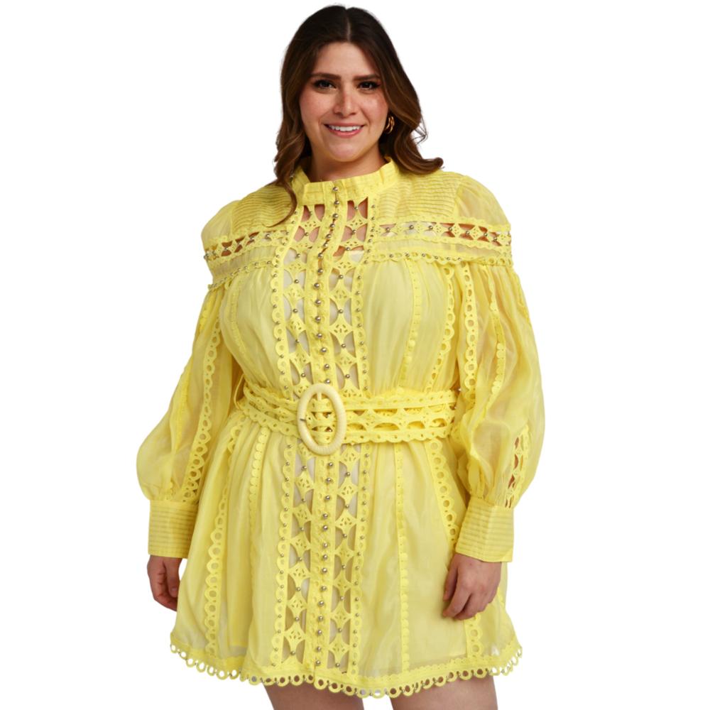 Vestido de chiffon Tallas Extras, 51807 (Amarillo)